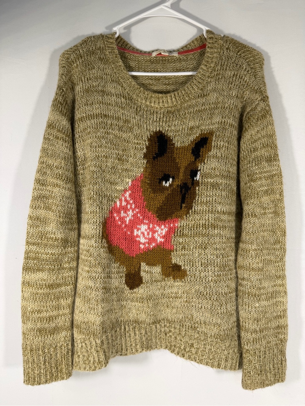 Rewind French Bulldog Intarsia Sweater Pink Snowflake Dog Large